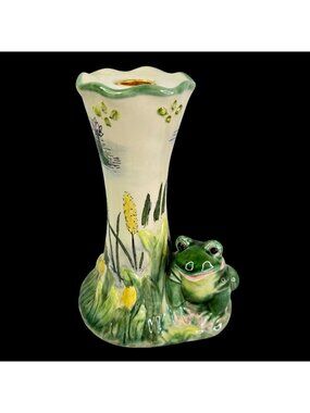 Whimsical 3D Design Ceramic Frog Tea Light Candle Holder Lily Pads China 8.5"